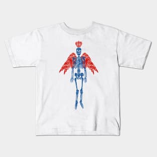 Print of skeleton with angel wings and crown Kids T-Shirt